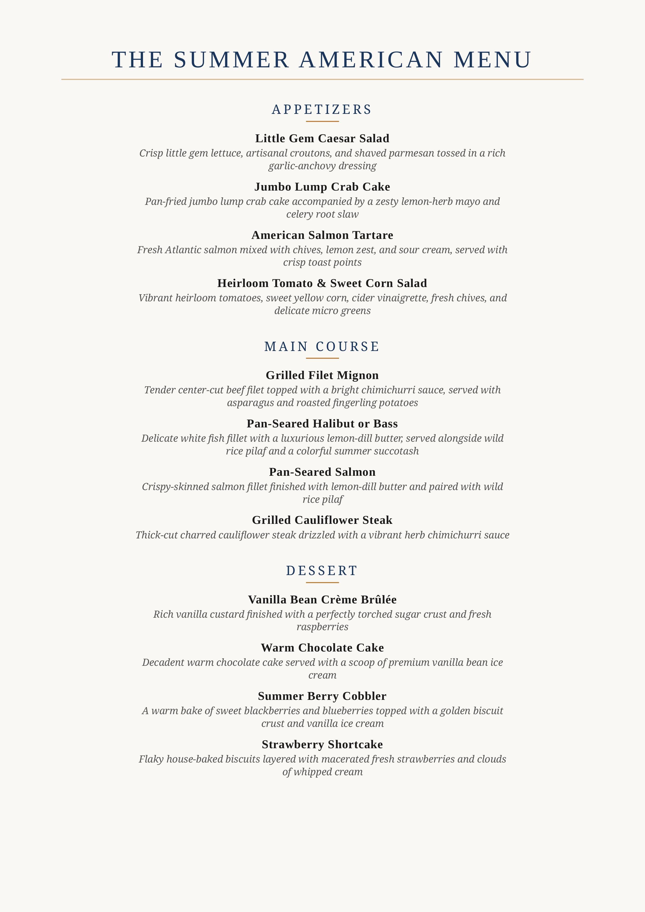 Party menu dish prepared by personal chef